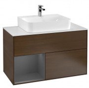 Тумба под раковину Villeroy & Boch Finion 100х50,1 см с подсветкой ДСП шпон грецкого ореха/антрацит матовый лак/стекло белое матовое G111GKGN