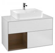 Тумба под раковину Villeroy & Boch Finion 100х50,1 см с подсветкой МДФ белый матовый лак/шпон грецкого ореха/стекло белое матовое G111GNMT