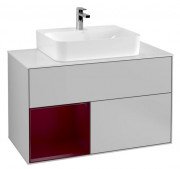 Тумба под раковину Villeroy & Boch Finion 100х50,1 см с подсветкой МДФ светло-серый матовый лак/пион матовый лак/стекло белое матовое G111HBGJ