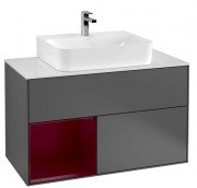 Тумба під раковину Villeroy & Boch Finion 100х50,1 см з підсвічуванням МДФ антрацит матовий лак/півон матовий лак/скло біле матове G111HBGK