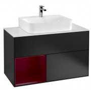 Тумба під раковину Villeroy & Boch Finion 100х50,1 см з підсвічуванням МДФ чорний матовий лак/півон матовий лак/скло біле матове G111HBPD