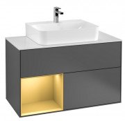 Тумба під раковину Villeroy & Boch Finion 100х50,1 см із підсвічуванням МДФ антрацит матовий лак/золотий матовий лак/скло біле матове G111HFGK