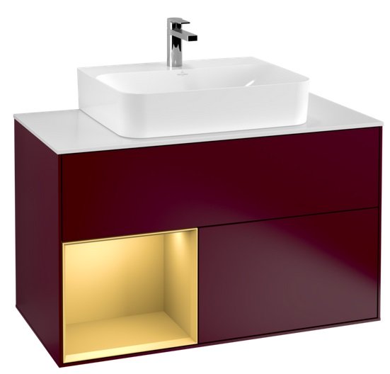 Тумба под раковину Villeroy & Boch Finion 100х50,1 см с подсветкой МДФ пион матовый лак/золотой матовый лак/стекло белое матовое G111HFHB