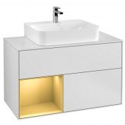 Тумба под раковину Villeroy & Boch Finion 100х50,1 см с подсветкой МДФ белый матовый лак/золотой матовый лак/стекло белое матовое G111HFMT