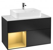 Тумба під раковину Villeroy & Boch Finion 100х50,1 см із підсвічуванням МДФ чорний матовий лак/золотий матовий лак/скло біле матове G111HFPD