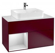 Тумба под раковину Villeroy & Boch Finion 100х50,1 см с подсветкой МДФ пион матовый лак/белый матовый лак/стекло белое матовое G111MTHB