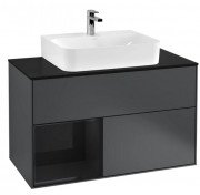 Тумба под раковину Villeroy & Boch Finion 100х50,1 см с подсветкой МДФ темно-синий матовый лак/глянцевый черный лак/стекло черное матовое F112PHHG