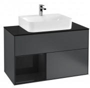 Тумба под раковину Villeroy & Boch Finion 100х50,1 см с подсветкой МДФ темно-синий матовый лак/глянцевый черный лак/стекло черное матовое F112PHHG