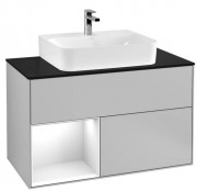 Тумба под раковину Villeroy & Boch Finion 100х50,1 см с подсветкой МДФ светло-серый матовый лак/глянцевый белый лак/стекло черное матовое G112GFGJ