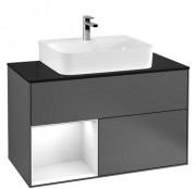 Тумба под раковину Villeroy & Boch Finion 100х50,1 см с подсветкой МДФ антрацит матовый лак/глянцевый белый лак/стекло черное матовое G112GFGK