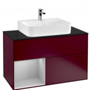 Тумба под раковину Villeroy & Boch Finion 100х50,1 см с подсветкой МДФ пион матовый лак/светло-серый матовый лак/стекло черное матовое G112GJHB