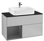 Тумба под раковину Villeroy & Boch Finion 100х50,1 см с подсветкой МДФ светло-серый матовый лак/антрацит матовый лак/стекло черное матовое G112GKGJ