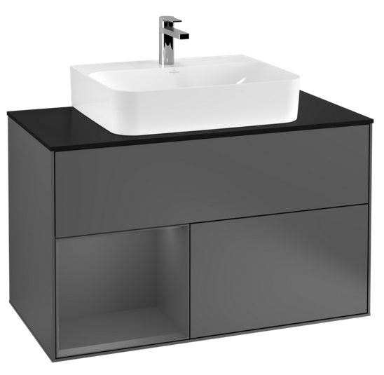 Тумба под раковину Villeroy & Boch Finion 100х50,1 см с подсветкой МДФ антрацит матовый лак/стекло черное матовое G112GKGK
