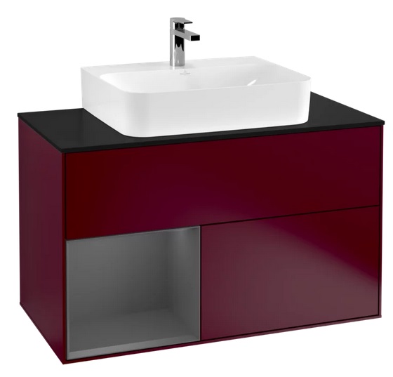 Тумба под раковину Villeroy & Boch Finion 100х50,1 см с подсветкой МДФ пион матовый лак/антрацит матовый лак/стекло черное матовое G112GKHB