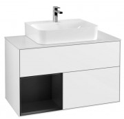 Тумба під раковину Villeroy & Boch Finion 100х50,1 см із підсвічуванням МДФ глянсовий білий лак/чорний матовий лак/скло біле матове G111PDGF