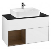 Тумба под раковину Villeroy & Boch Finion 100х50,1 см с подсветкой МДФ глянцевый белый лак/шпон грецкого ореха/стекло черное матовое G112GNGF