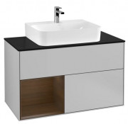 Тумба под раковину Villeroy & Boch Finion 100х50,1 см с подсветкой МДФ светло-серый матовый лак/шпон грецкого ореха/стекло черное матовое G112GNGJ