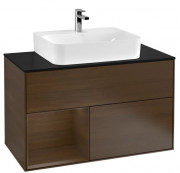 Тумба под раковину Villeroy & Boch Finion 100х50,1 см с подсветкой ДСП шпон грецкого ореха/стекло черное матовое G112GNGN