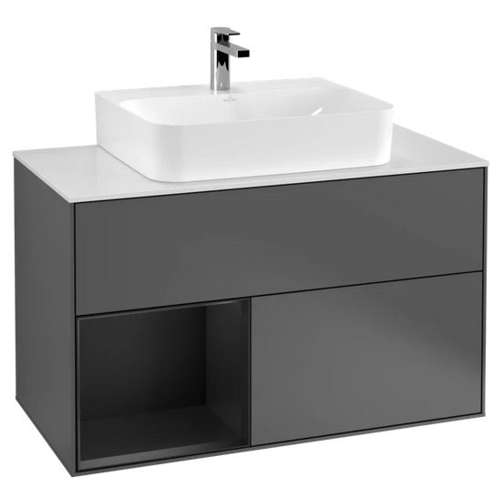 Тумба под раковину Villeroy & Boch Finion 100х50,1 см с подсветкой МДФ антрацит матовый лак/черный матовый лак/стекло белое матовое G111PDGK