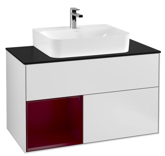 Тумба під раковину Villeroy & Boch Finion 100х50,1 см з підсвічуванням МДФ білий матовий лак/півон матовий лак/скло чорне матове G112HBMT