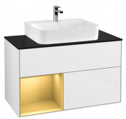 Тумба под раковину Villeroy & Boch Finion 100х50,1 см с подсветкой МДФ глянцевый белый лак/золотой матовый лак/стекло черное матовое G112HFGF