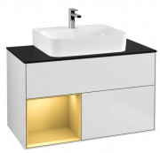 Тумба под раковину Villeroy & Boch Finion 100х50,1 см с подсветкой МДФ белый матовый лак/золотой матовый лак/стекло черное матовое G112HFMT