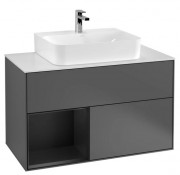 Тумба под раковину Villeroy & Boch Finion 100х50,1 см с подсветкой МДФ антрацит матовый лак/черный матовый лак/стекло белое матовое G111PDGK
