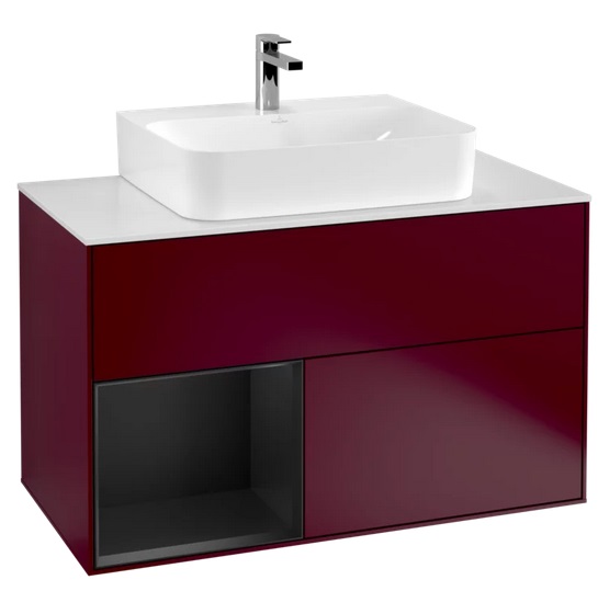 Тумба под раковину Villeroy & Boch Finion 100х50,1 см с подсветкой МДФ пион матовый лак/черный матовый лак/стекло белое матовое G111PDHB