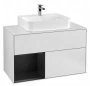 Тумба під раковину Villeroy & Boch Finion 100х50,1 см із підсвічуванням МДФ білий матовий лак/чорний матовий лак/скло біле матове G111PDMT