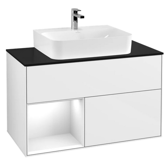 Тумба під раковину Villeroy & Boch Finion 100х50,1 см із підсвічуванням МДФ білий глянцевий лак/скло чорне матове G112GFGF