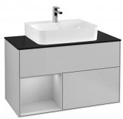 Тумба під раковину Villeroy & Boch Finion 100х50,1 см із підсвічуванням МДФ світло-сірий матовий лак/скло чорне матове G112GJGJ