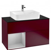 Тумба под раковину Villeroy & Boch Finion 100х50,1 см с подсветкой МДФ пион матовый лак/светло-серый матовый лак/стекло черное матовое G112GJHB