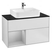 Тумба под раковину Villeroy & Boch Finion 100х50,1 см с подсветкой МДФ белый матовый лак/светло-серый матовый лак/стекло черное матовое G112GJMT