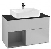 Тумба під раковину Villeroy & Boch Finion 100х50,1 см із підсвічуванням МДФ світло-сірий матовий лак/антрацит матовий лак/скло чорне матове G112GKGJ