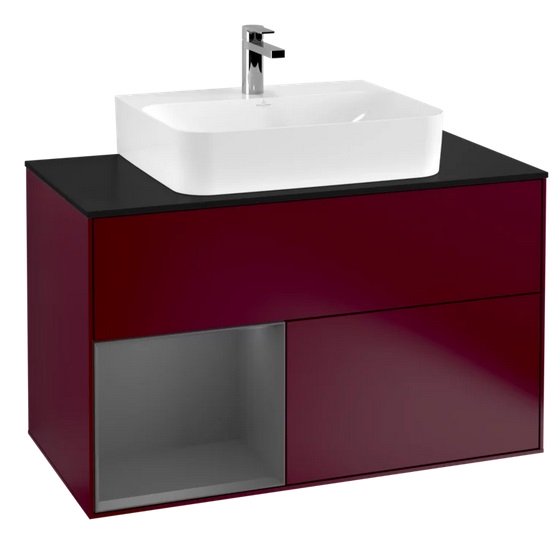 Тумба під раковину Villeroy & Boch Finion 100х50,1 см з підсвічуванням МДФ півонія матовий лак/антрацит матовий лак/скло чорне матове G112GKHB