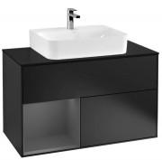 Тумба під раковину Villeroy & Boch Finion 100х50,1 см з підсвічуванням МДФ чорний матовий лак/антрацит матовий лак/скло чорне матове G112GKPD