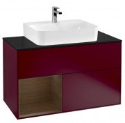 Тумба под раковину Villeroy & Boch Finion 100х50,1 см с подсветкой МДФ пион матовый лак/шпон грецкого ореха/стекло черное матовое G112GNHB