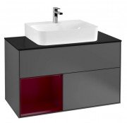 Тумба під раковину Villeroy & Boch Finion 100х50,1 см з підсвічуванням МДФ антрацит матовий лак/півон матовий лак/скло чорне матове G112HBGK