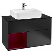 Тумба під раковину Villeroy & Boch Finion 100х50,1 см з підсвічуванням МДФ чорний матовий лак/півон матовий лак/скло чорне матове G112HBPD