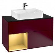 Тумба под раковину Villeroy & Boch Finion 100х50,1 см с подсветкой МДФ пион матовый лак/золотой матовый лак/стекло черное матовое G112HFHB