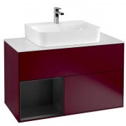 Тумба під раковину Villeroy & Boch Finion 100х50,1 см з підсвічуванням МДФ півонія матовий лак/чорний матовий лак/скло біле матове G111PDHB