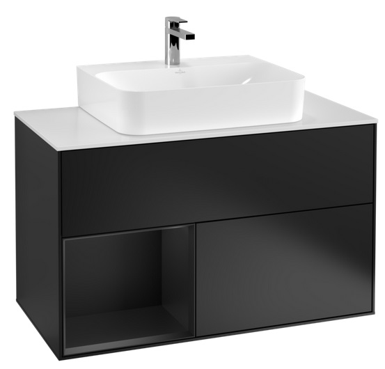 Тумба під раковину Villeroy & Boch Finion 100х50,1 см із підсвічуванням МДФ чорний матовий лак/скло біле матове G111PDPD