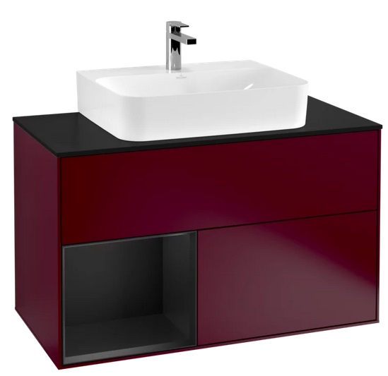 Тумба під раковину Villeroy & Boch Finion 100х50,1 см з підсвічуванням МДФ півонія матовий лак/чорний матовий лак/скло чорне матове G112PDHB