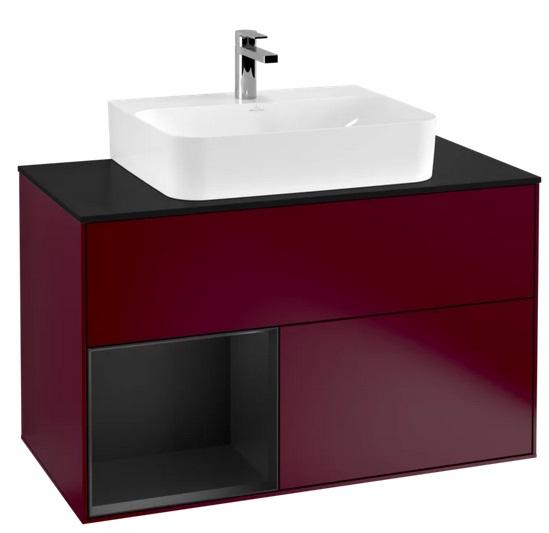 Тумба под раковину Villeroy & Boch Finion 100х50,1 см с подсветкой МДФ пион матовый лак/черный матовый лак/стекло черное матовое G112PDHB