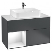 Тумба під раковину Villeroy & Boch Finion 100х50,1 см із підсвічуванням МДФ темно-синій матовий лак/глянцевий білий лак/скло біле матове G111GFHG