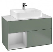 Тумба под раковину Villeroy & Boch Finion 100х50,1 см с подсветкой МДФ оливковый матовый лак/светло-серый матовый лак/стекло белое матовое G111GJGM