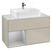 Тумба под раковину Villeroy & Boch Finion 100х50,1 см с подсветкой МДФ песок матовый лак/светло-серый матовый лак/стекло белое матовое G111GJHH