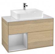 Тумба под раковину Villeroy & Boch Finion 100х50,1 см с подсветкой ДСП шпон дуба/светло-серый матовый/стекло белое матовое G111GJPC