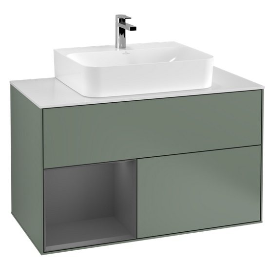 Тумба под раковину Villeroy & Boch Finion 100х50,1 см с подсветкой МДФ оливковый матовый лак/антрацит матовый лак/стекло белое матовое G111GKGM