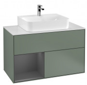 Тумба под раковину Villeroy & Boch Finion 100х50,1 см с подсветкой МДФ оливковый матовый лак/антрацит матовый лак/стекло белое матовое G111GKGM